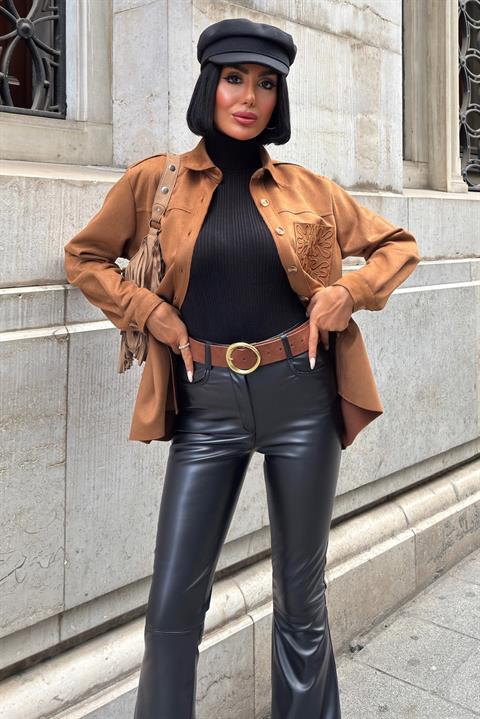 Brown Casual Elegant Streetwear Shirt