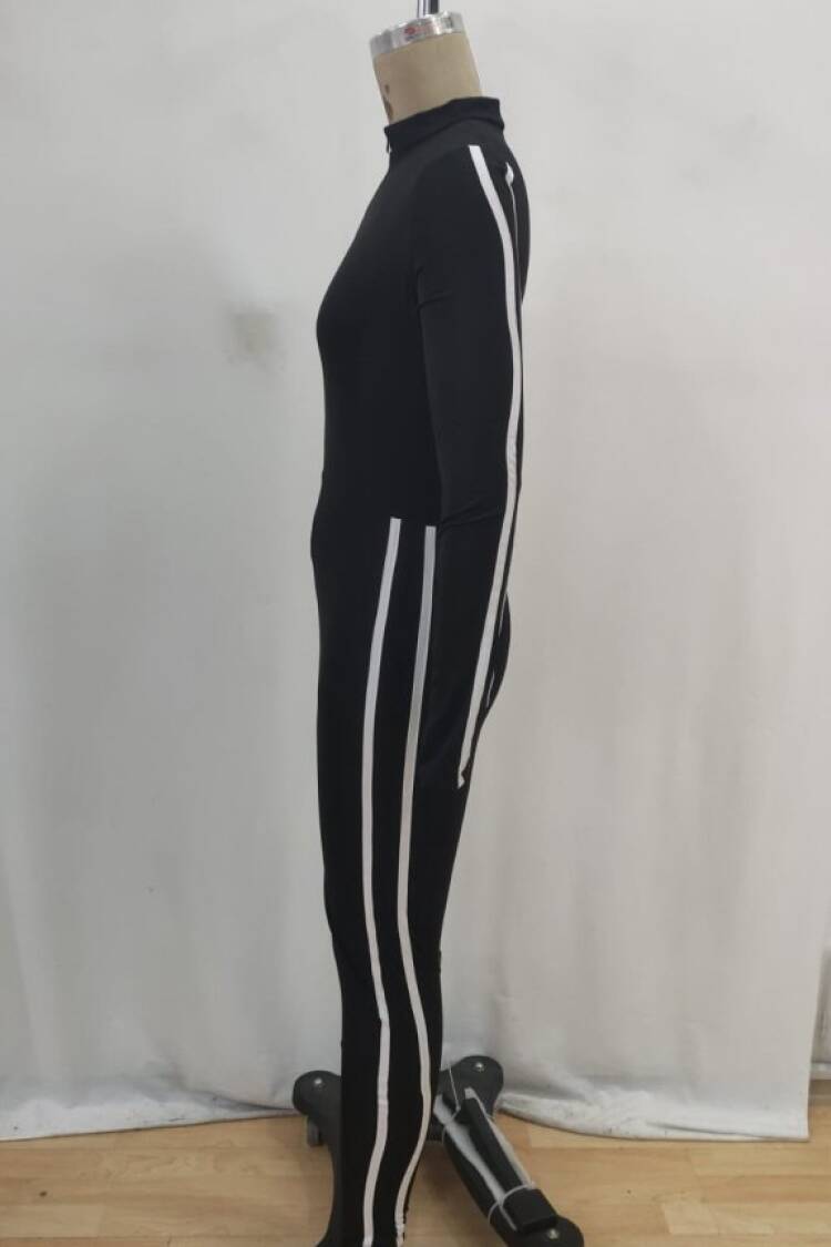 Black Slim Fit Sporty Zip-Up Jumpsuit