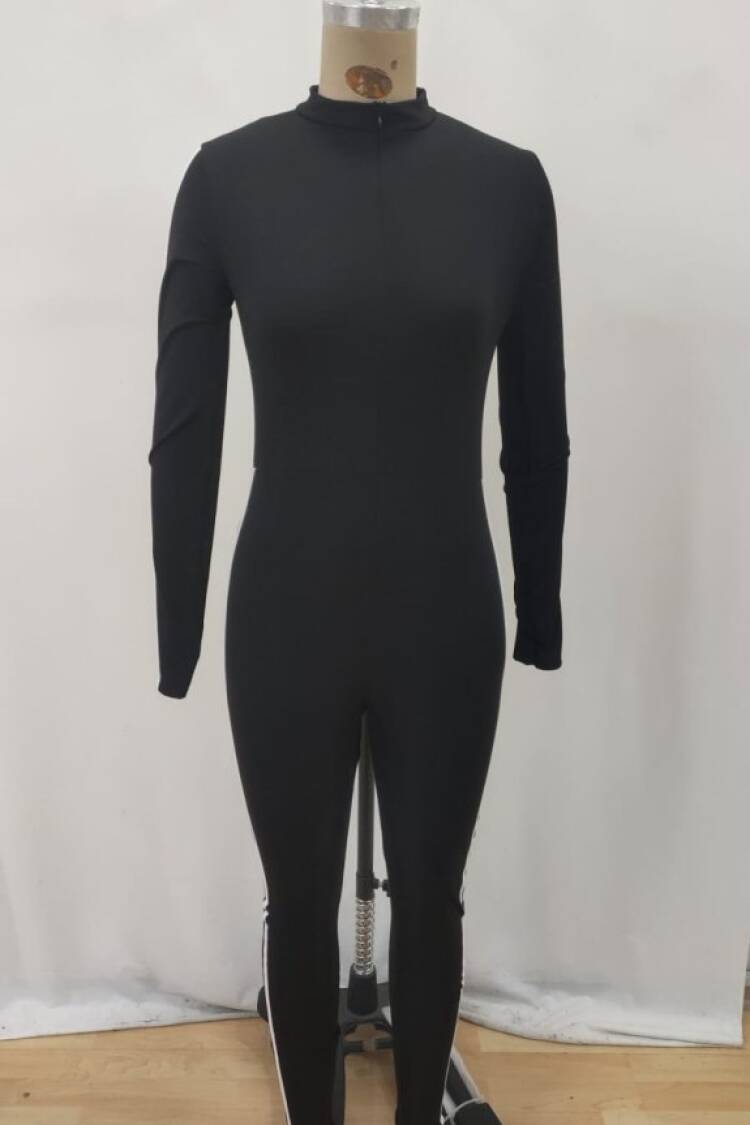 Black Slim Fit Sporty Zip-Up Jumpsuit