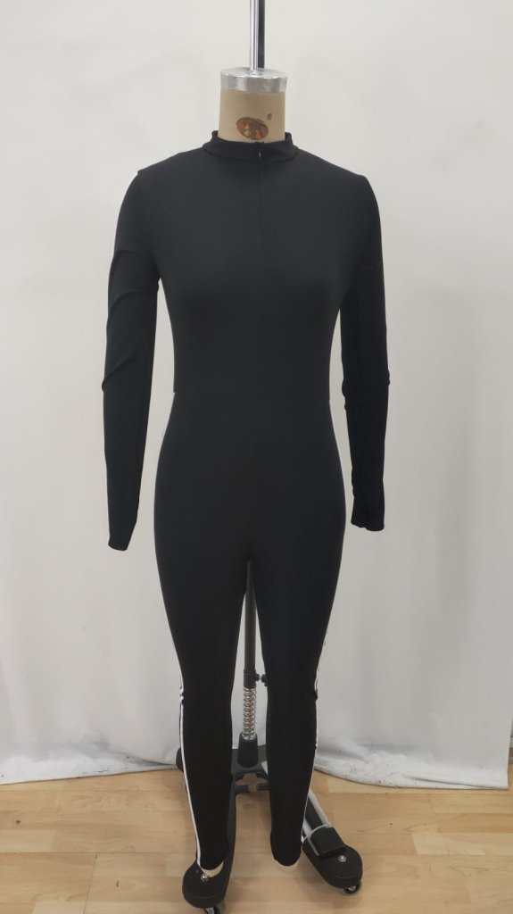 Black Slim Fit Sporty Zip-Up Jumpsuit