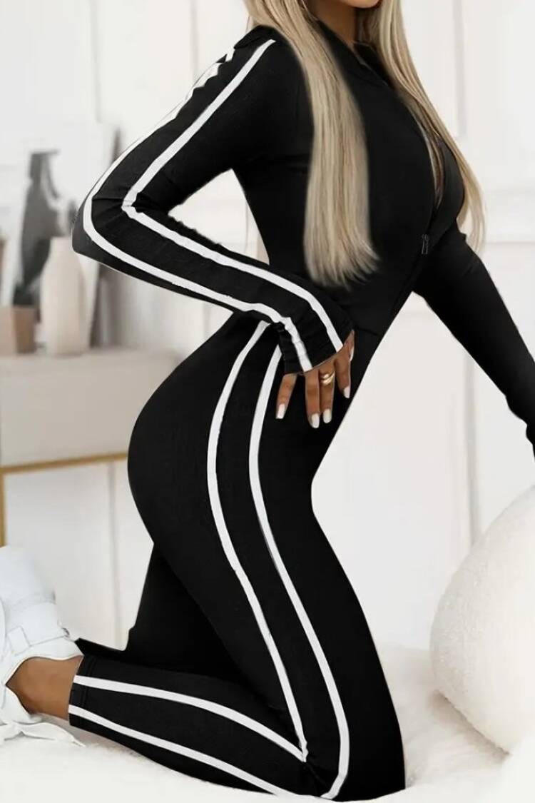 Black Slim Fit Sporty Zip-Up Jumpsuit
