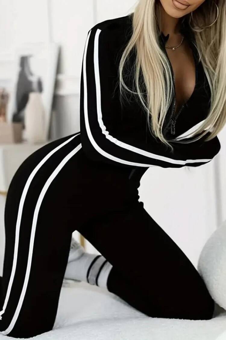 Black Slim Fit Sporty Zip-Up Jumpsuit