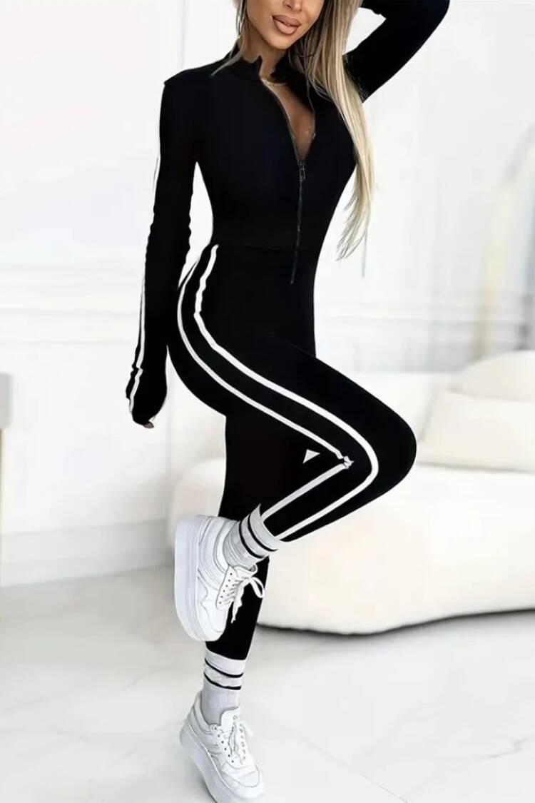 Black Slim Fit Sporty Zip-Up Jumpsuit - Brand: Janes - Women & Kids, Baby Clothes Wholesale - Globality Store
