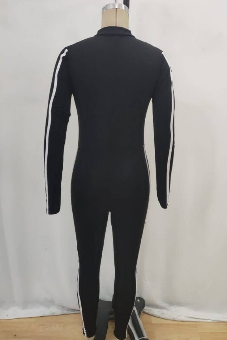 Black Slim Fit Sporty Zip-Up Jumpsuit
