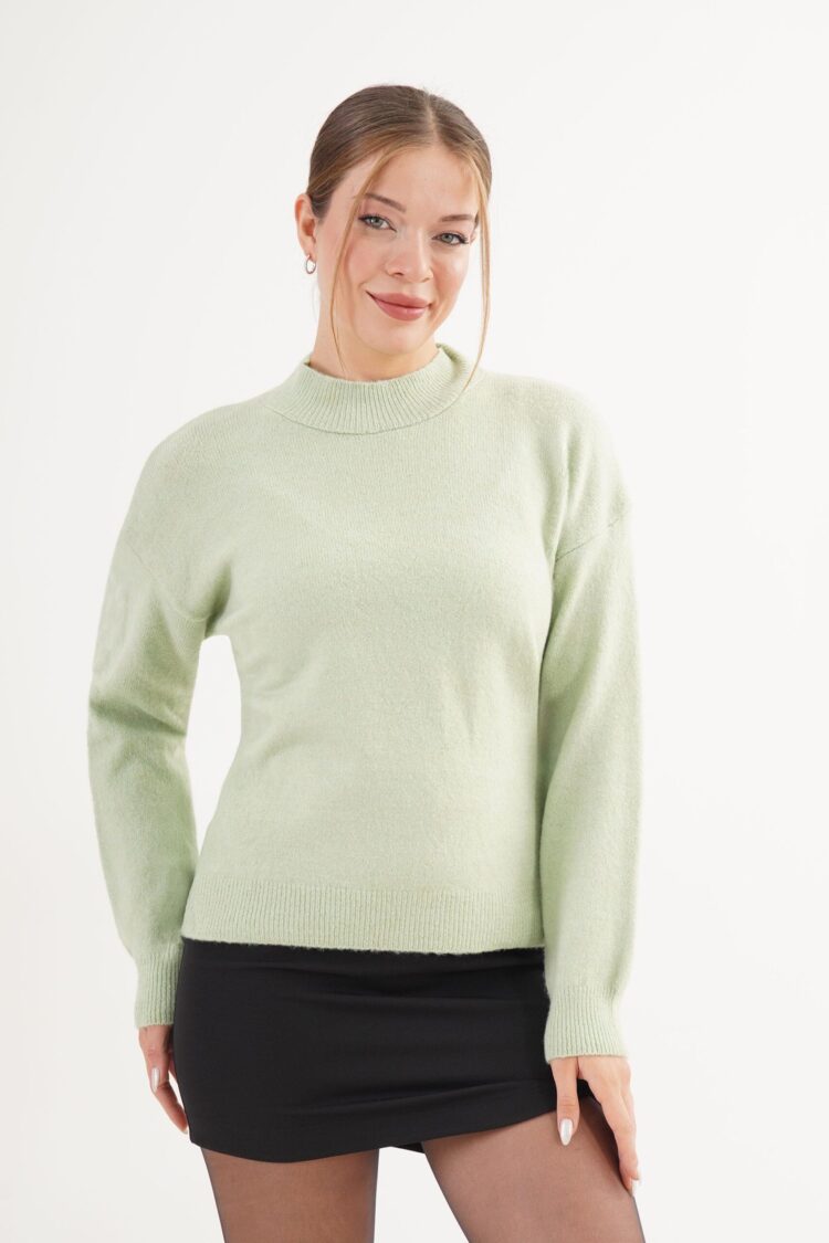 Green Sweater With High Neck And Long Sleeves - Brand: Lustrin - Women & Kids, Baby Clothes Wholesale - Globality Store