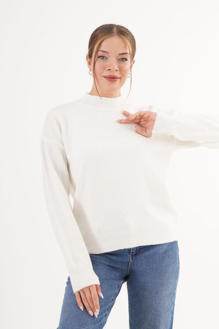 Sweater With High Neck And Straight Long Sleeves