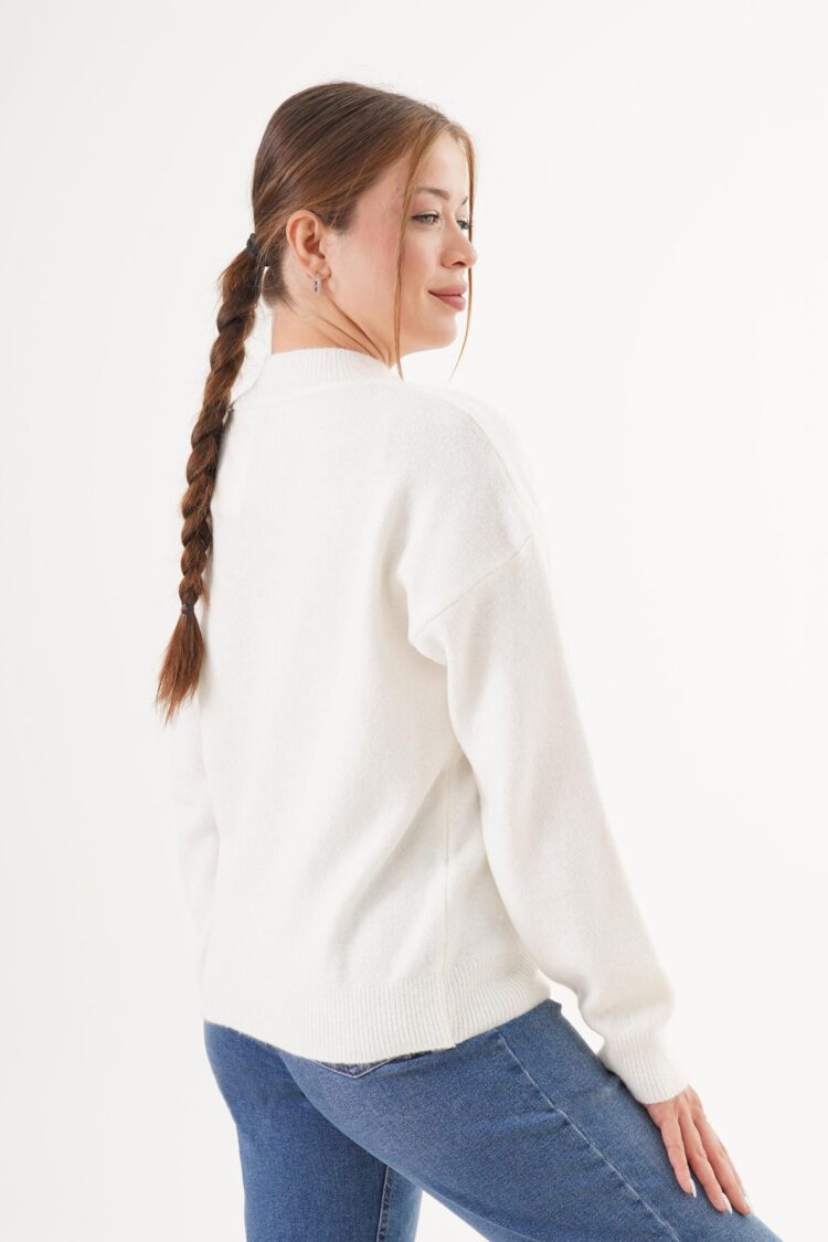 Sweater With High Neck And Straight Long Sleeves