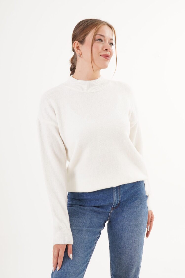 Sweater With High Neck And Straight Long Sleeves