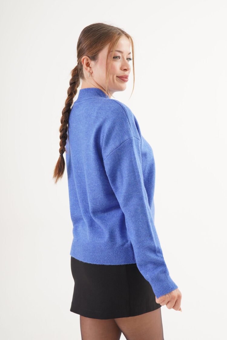 Blue Sweater With High Neck And Long Sleeves