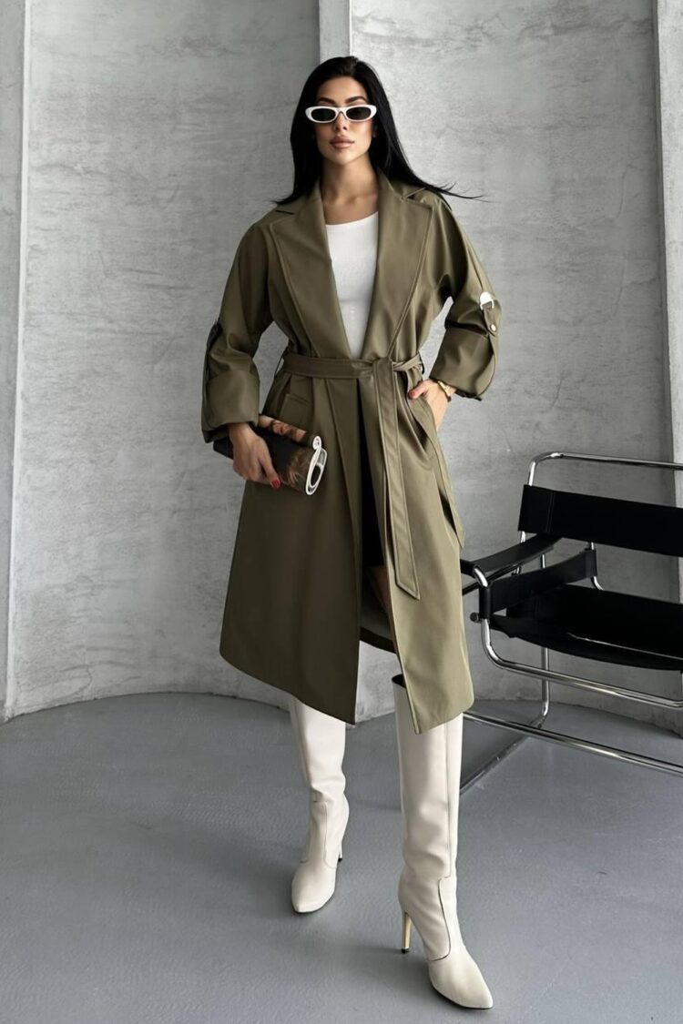 Trenchcoat Elegant Single-Breasted 3/4 Sleeve