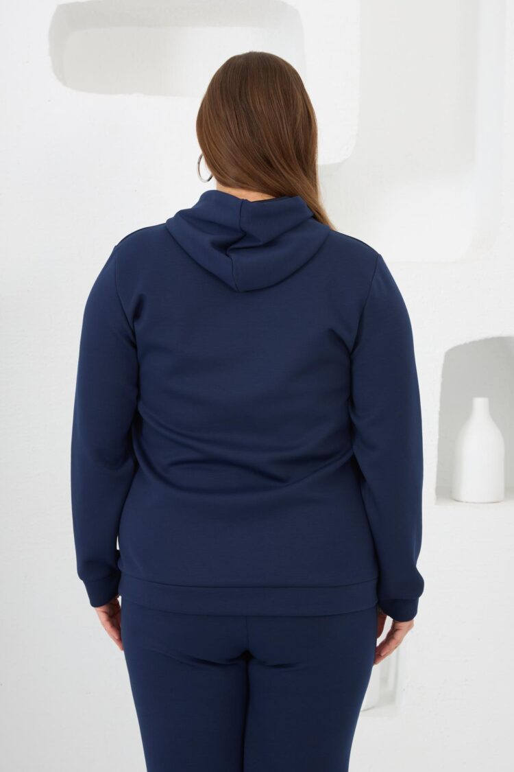 Floral Applique Plus Size Hoodie Tracksuit Navy