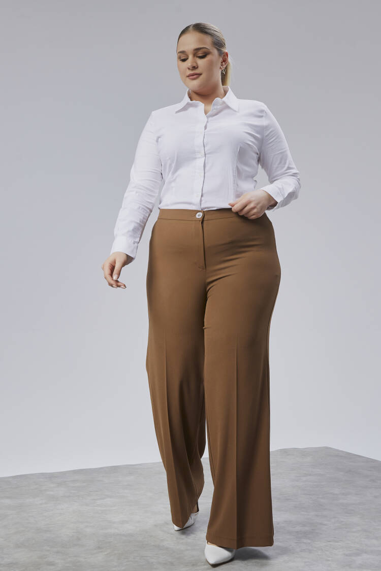 Brown Elegant Plus Size Palazzo Pants - Brand: Ouz Fashion - Women & Kids, Baby Clothes Wholesale - Globality Store