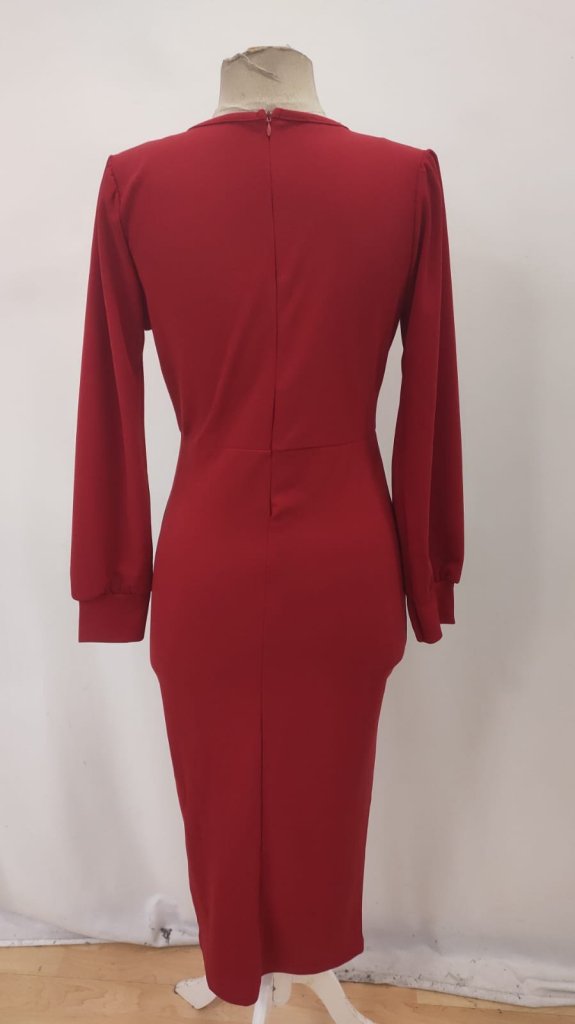 Women's Long Sleeve V Neck Slit Stone Long Imported Crepe Dress