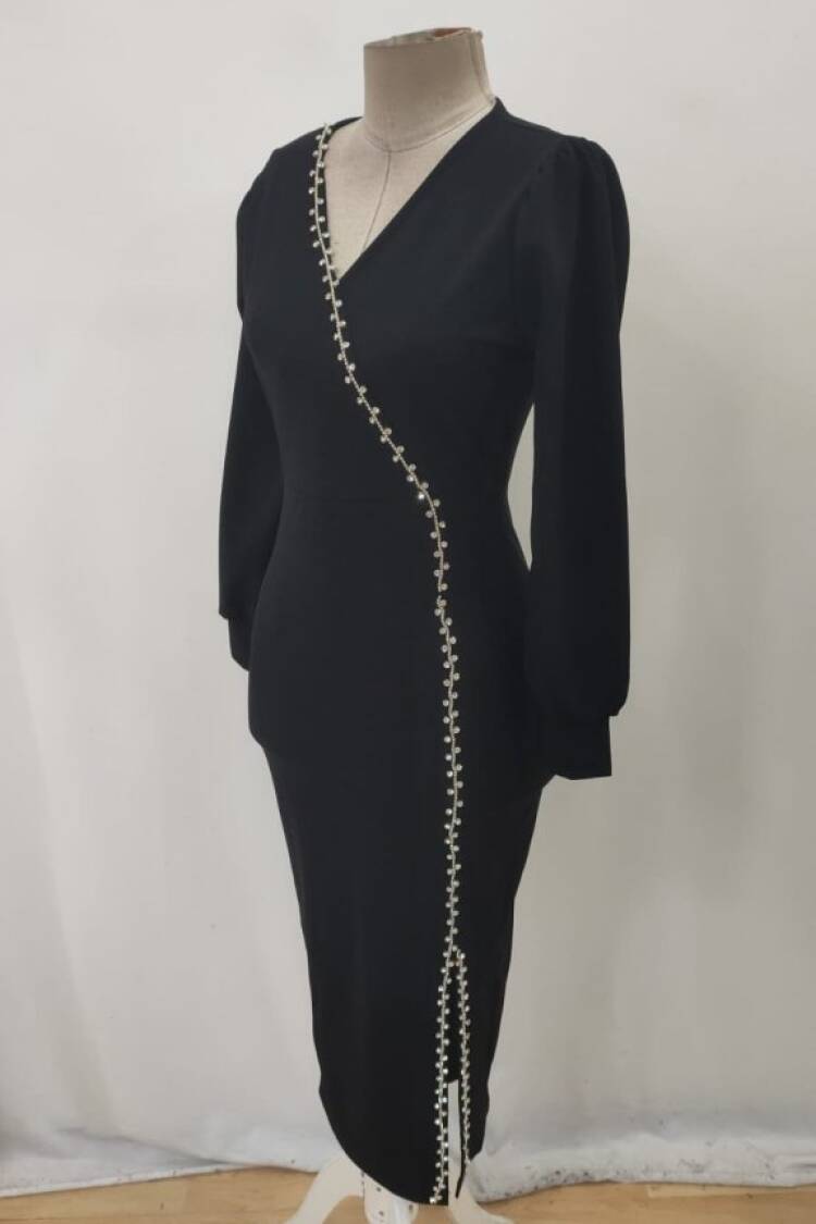 Elegant Bodycon Midi Dress With Ballon Sleeves