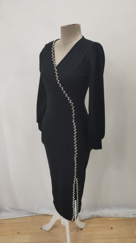 Elegant Bodycon Midi Dress With Ballon Sleeves
