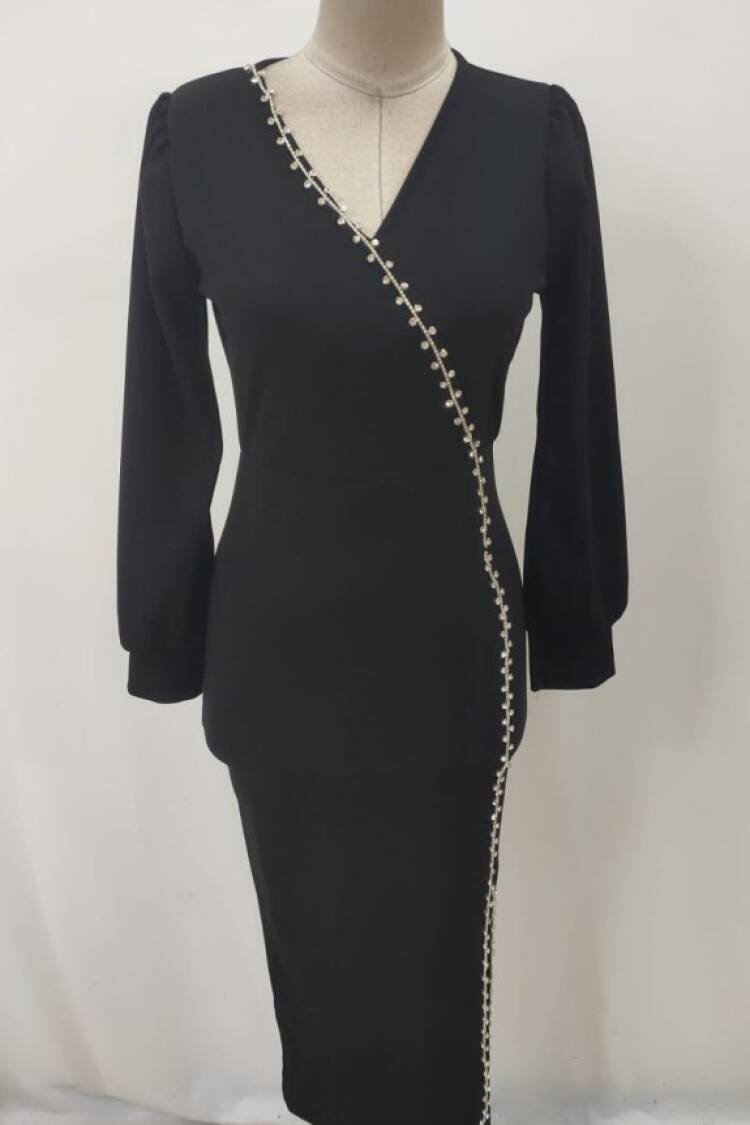 Elegant Bodycon Midi Dress With Ballon Sleeves