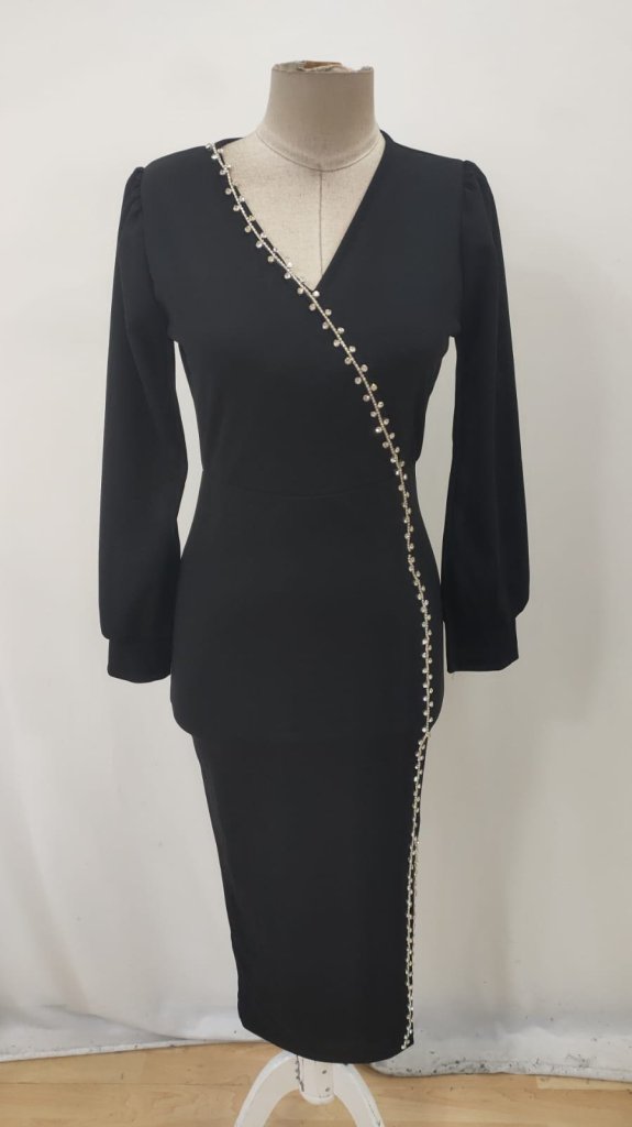 Elegant Bodycon Midi Dress With Ballon Sleeves
