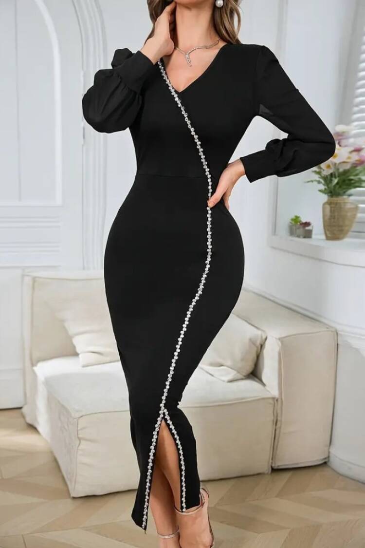 Elegant Bodycon Midi Dress With Ballon Sleeves - Brand: Janes - Women & Kids, Baby Clothes Wholesale - Globality Store