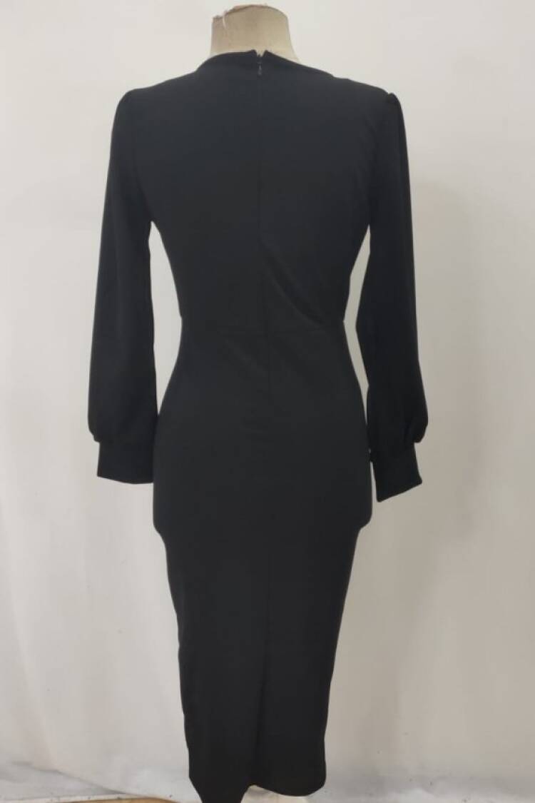 Elegant Bodycon Midi Dress With Ballon Sleeves