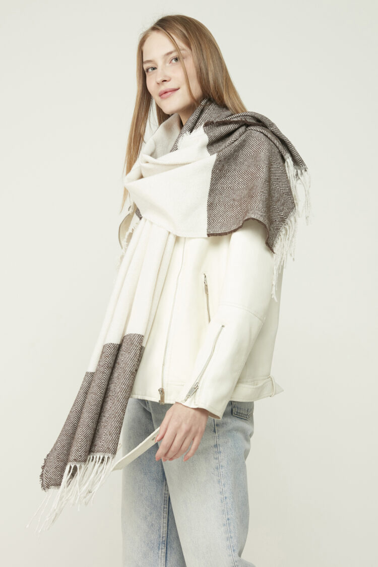 Beige Elegant Shawl With Herringbone Pattern - Brand: Axesoire - Women & Kids, Baby Clothes Wholesale - Globality Store