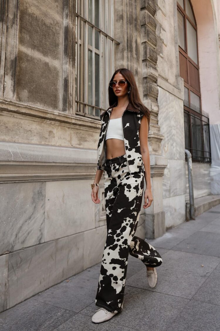 Black Animal Print Palazzo Set