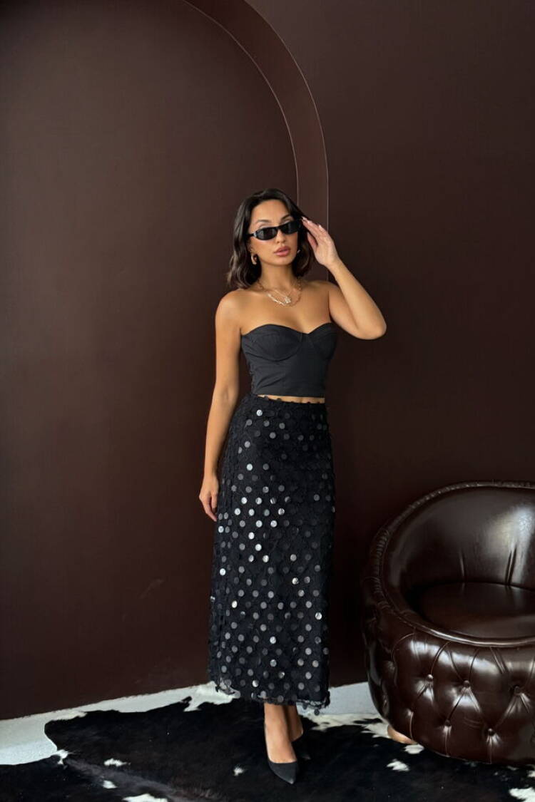 Elegant Sequined Polka Dot Midi Pencil Skirt