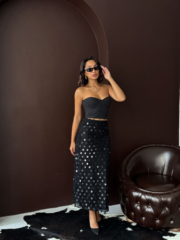 Elegant Sequined Polka Dot Midi Pencil Skirt