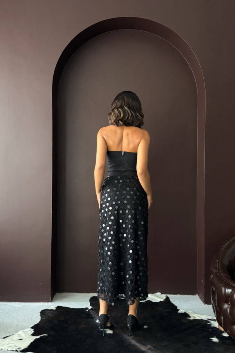Elegant Sequined Polka Dot Midi Pencil Skirt