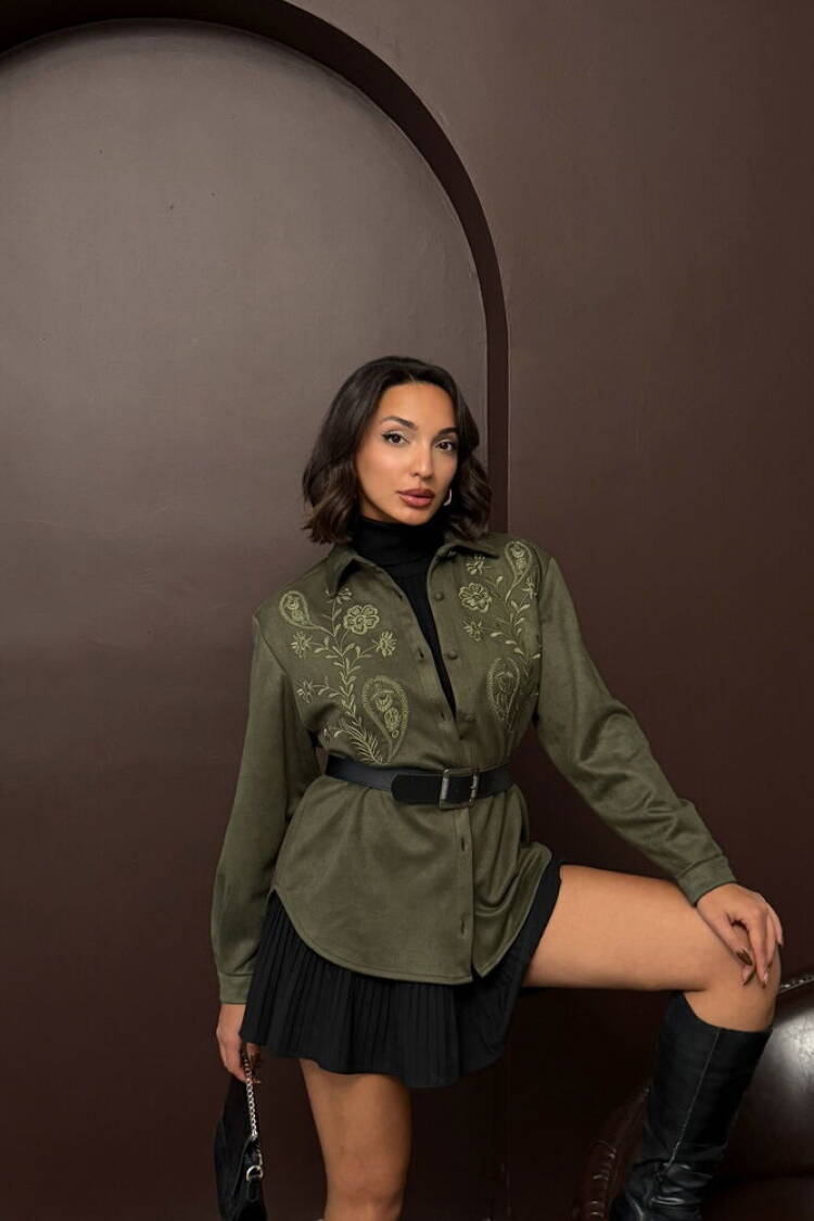 F2024 Embroidered Scuba Suede Shirt