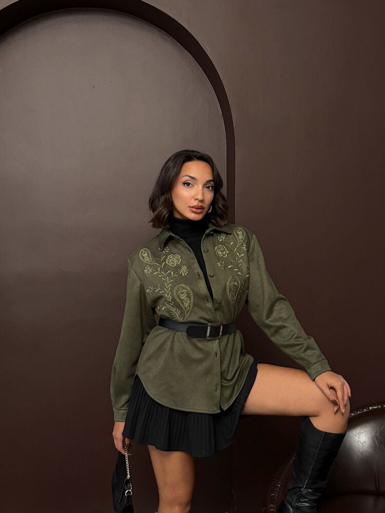 F2024 Embroidered Scuba Suede Shirt