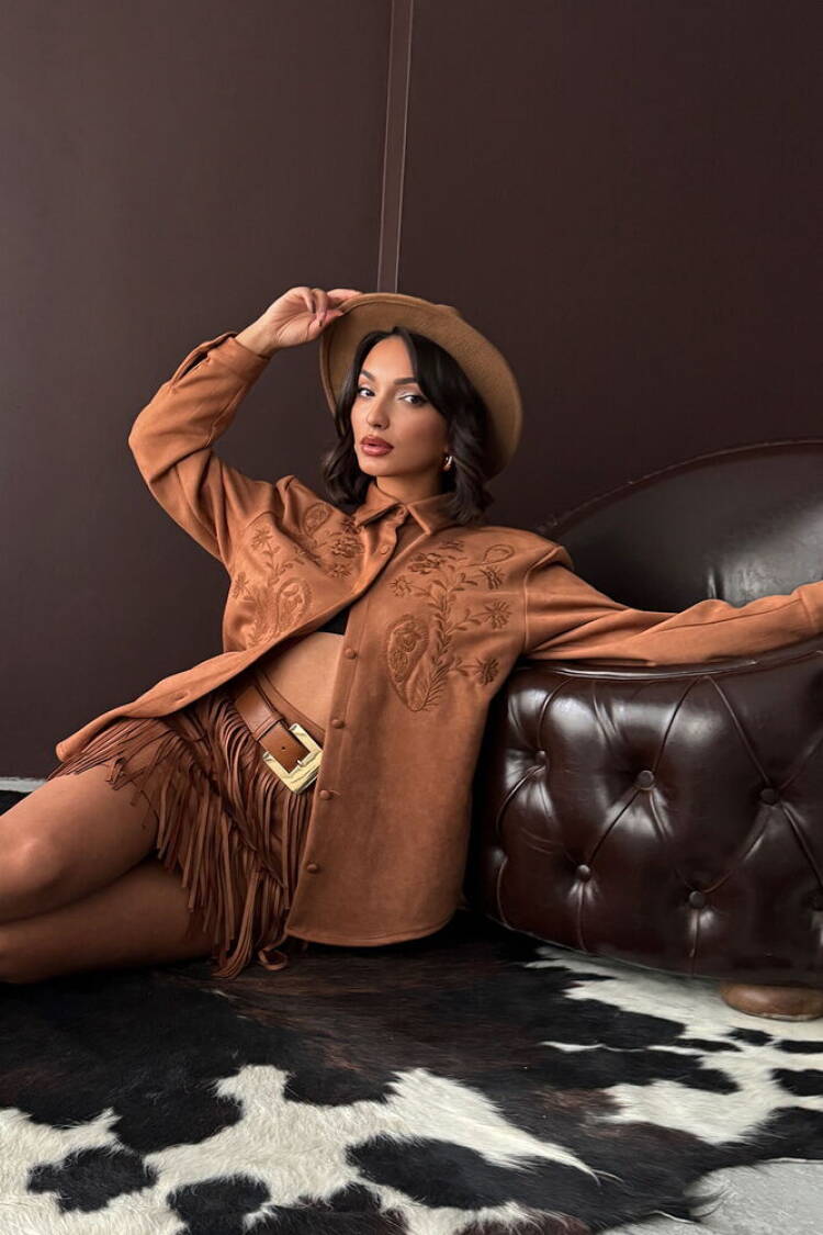 Brown Western Casual Polo Neck Buttoned Shirt - Brand: Topshow - Women & Kids, Baby Clothes Wholesale - Globality Store