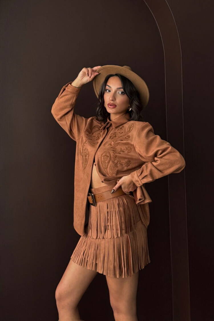 Brown Western Casual Polo Neck Buttoned Shirt