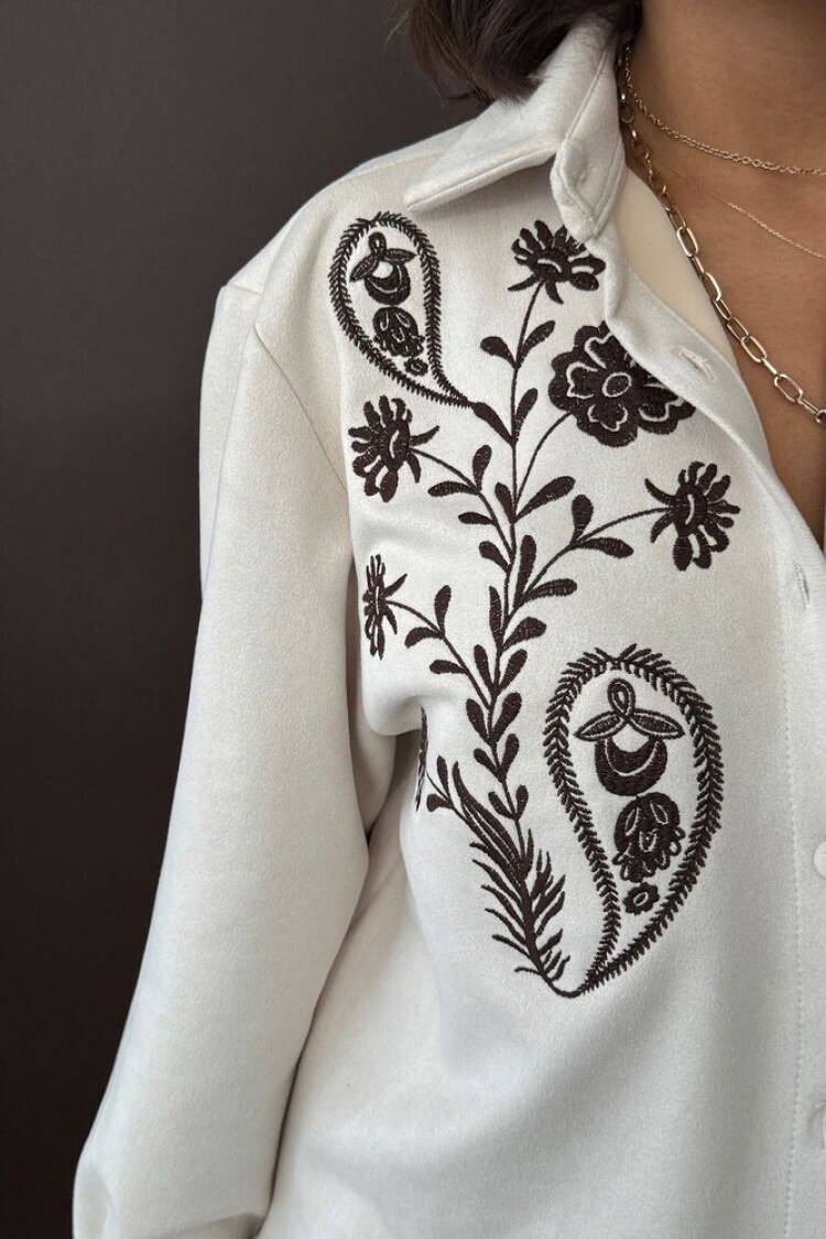 Beige Vintage Buttoned Floral Shirt