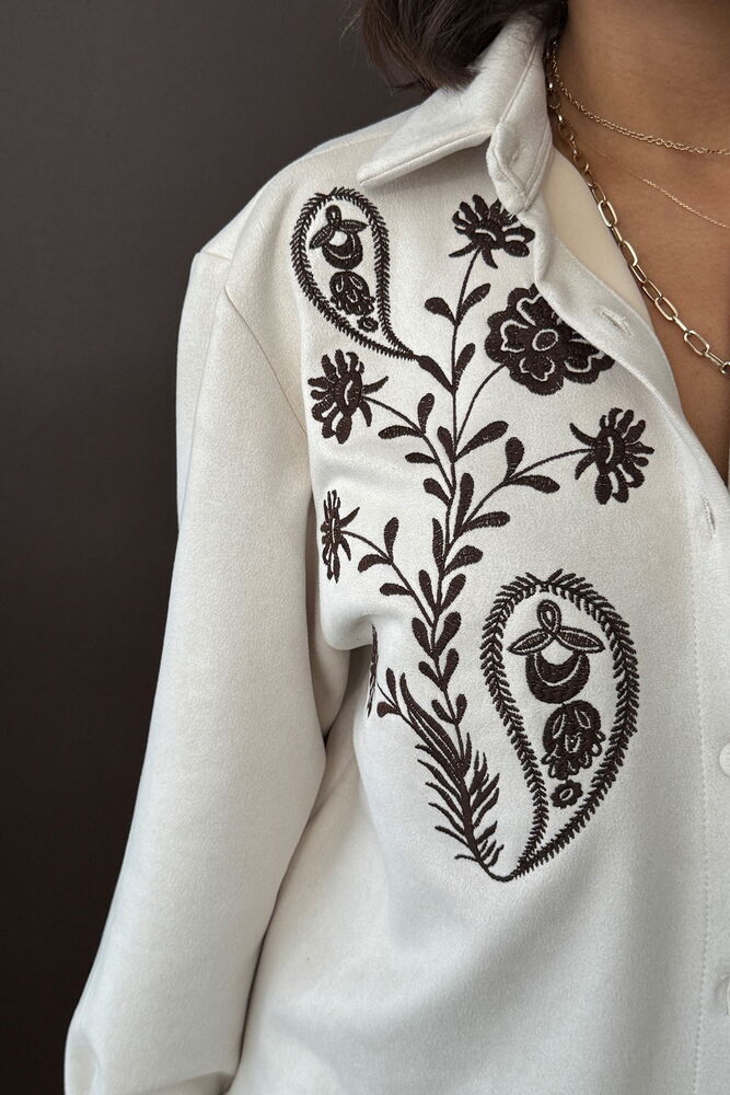 Beige Vintage Buttoned Floral Shirt