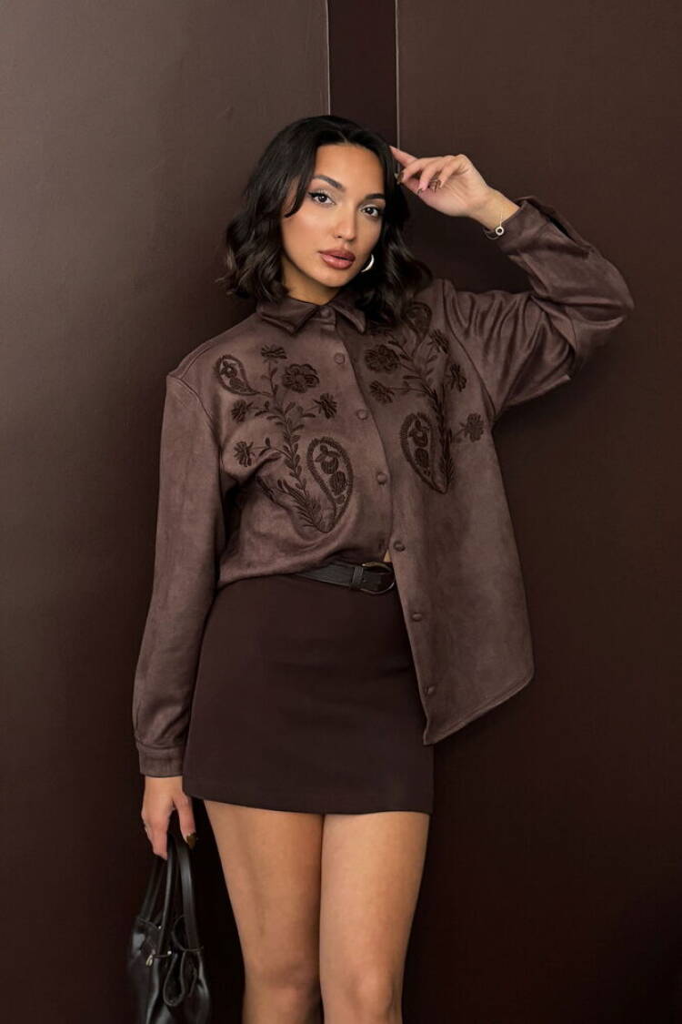 F2024 Embroidered Scuba Suede Shirt - Brand: Topshow - Women & Kids, Baby Clothes Wholesale - Globality Store