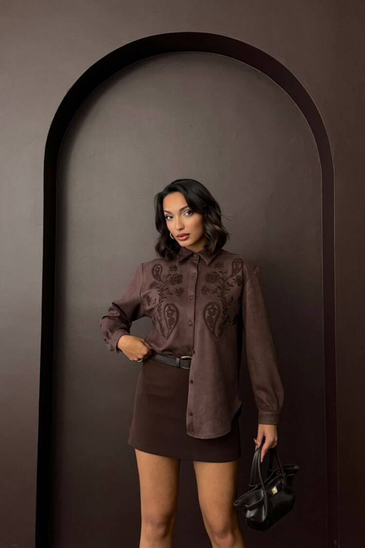F2024 Embroidered Scuba Suede Shirt