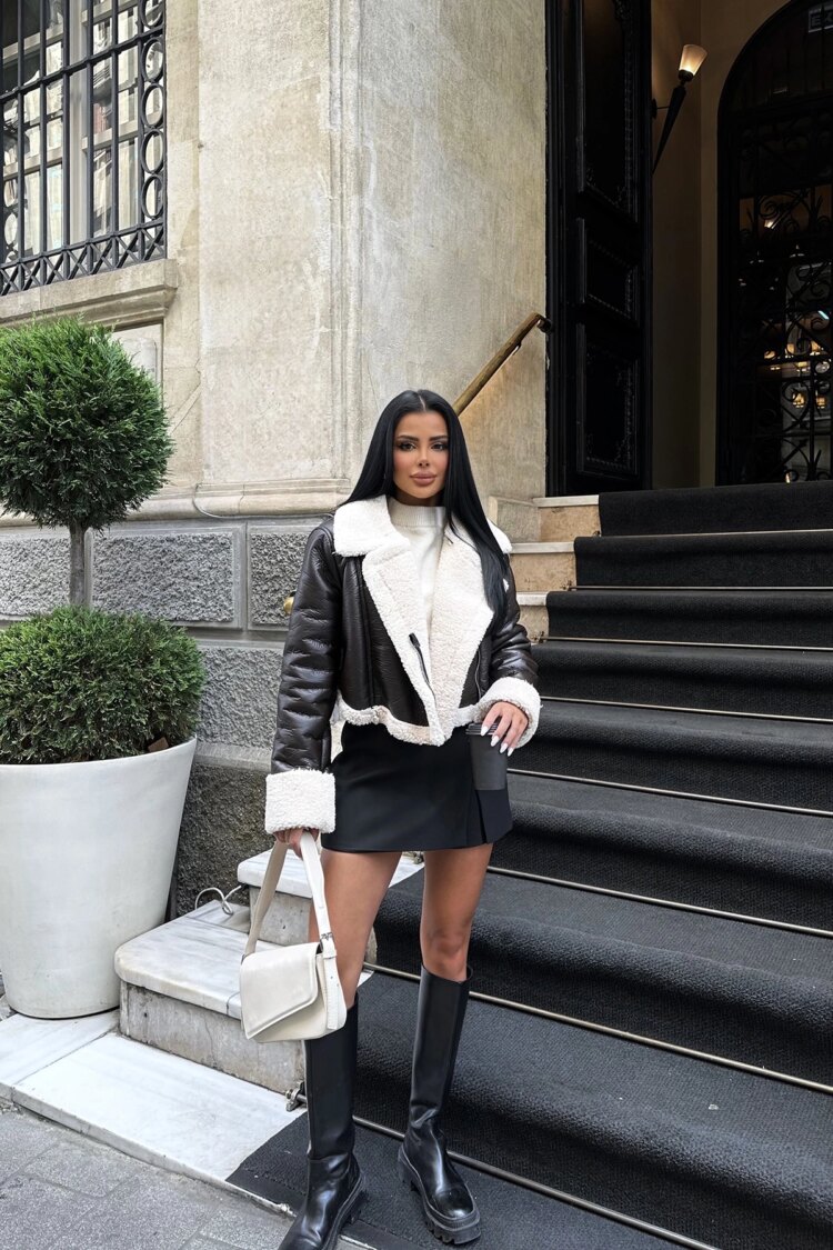 Black Biker Jacket With Notched Collar