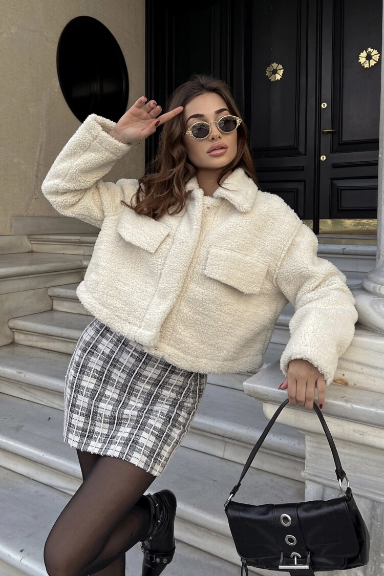 White Overshirt Jacket With Point Collar