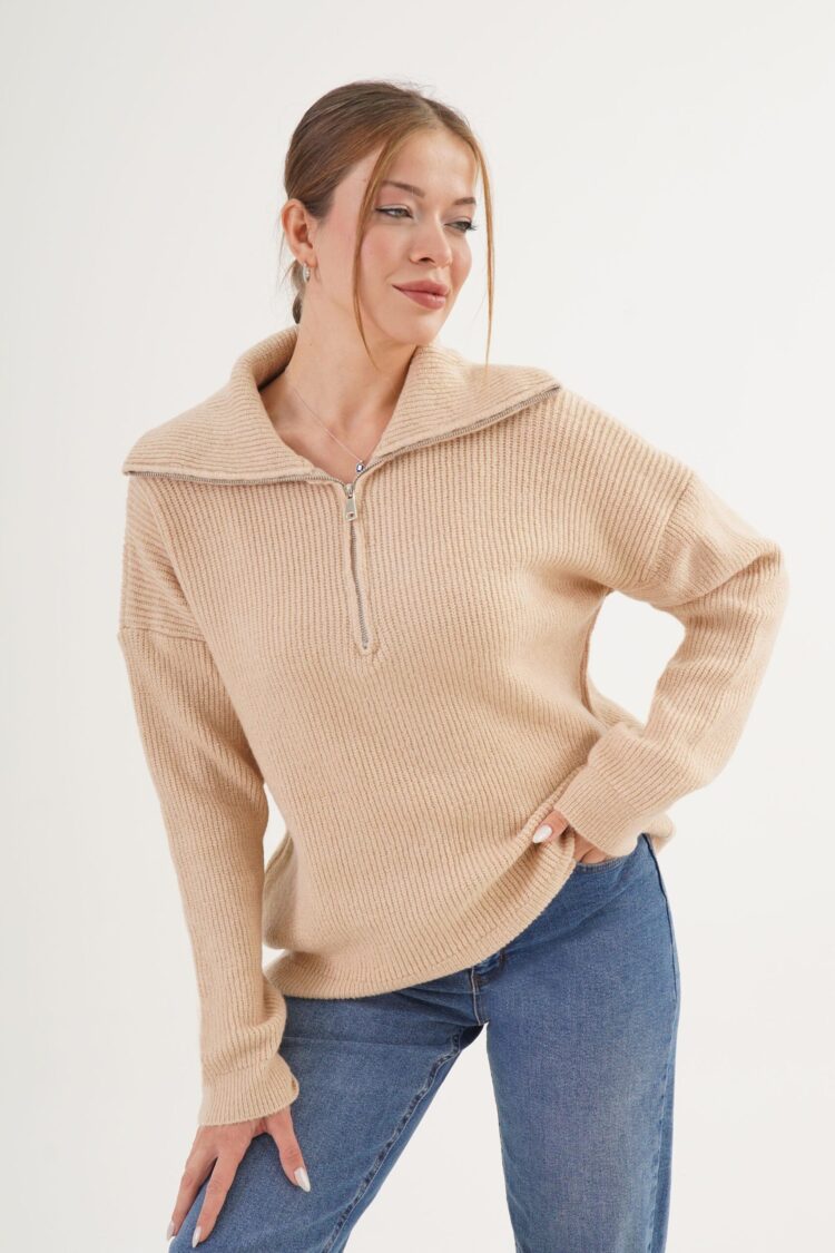 Thessaloniki KnittedWholesale Sweater With Zipper Collar
