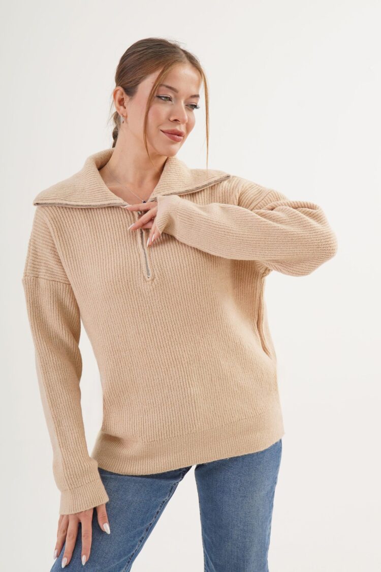 Thessaloniki KnittedWholesale Sweater With Zipper Collar