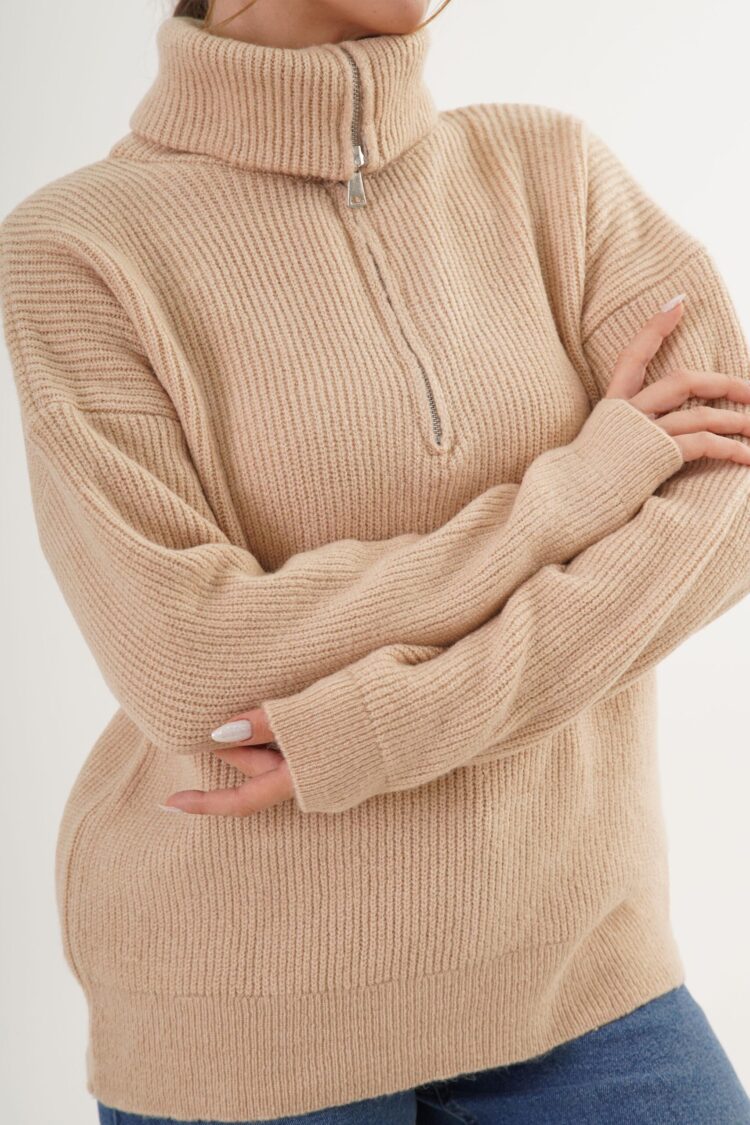 Thessaloniki KnittedWholesale Sweater With Zipper Collar