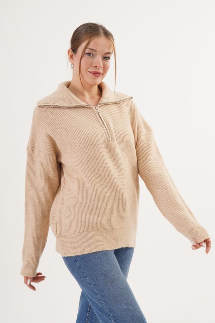 Thessaloniki KnittedWholesale Sweater With Zipper Collar - Brand: Lustrin - Women & Kids, Baby Clothes Wholesale - Globality Store