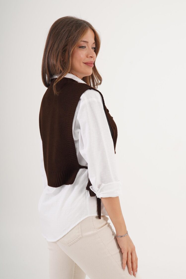 Self Knitted Textured Side Tie Coffee Knitwear Sweater