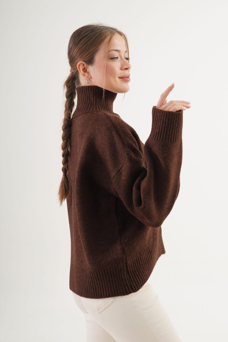 Brown Oversized Fit Turtle Neck Sweater