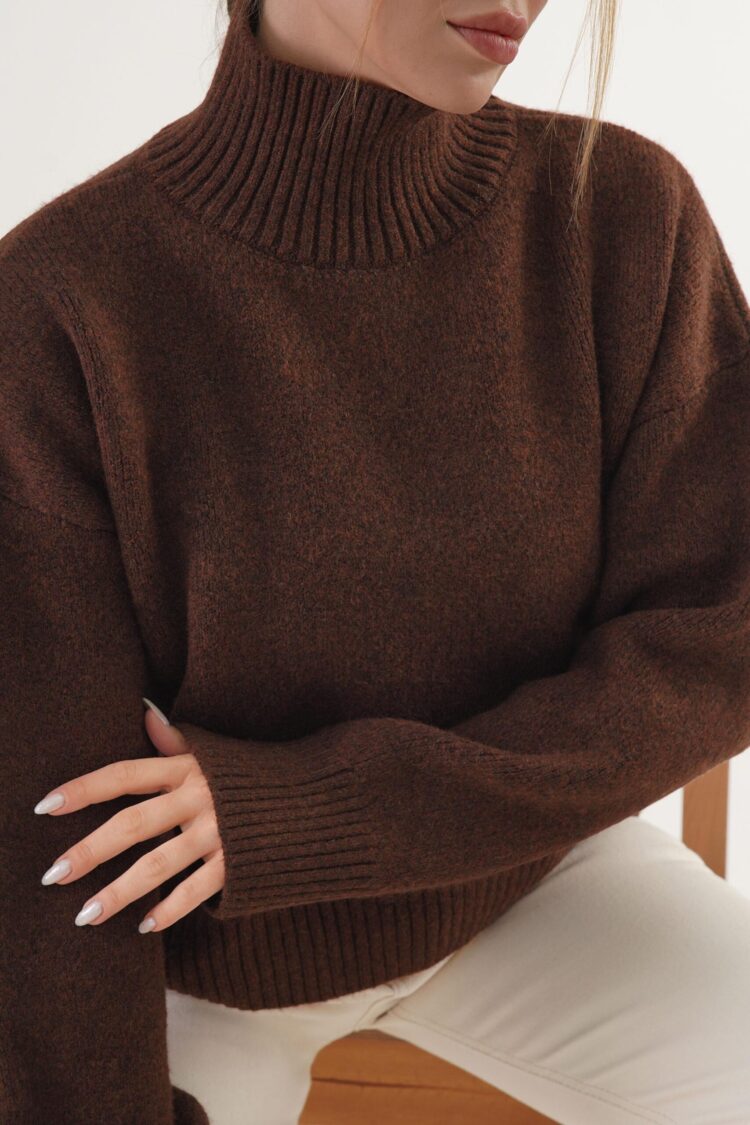 Brown Oversized Fit Turtle Neck Sweater - Brand: Lustrin - Women & Kids, Baby Clothes Wholesale - Globality Store