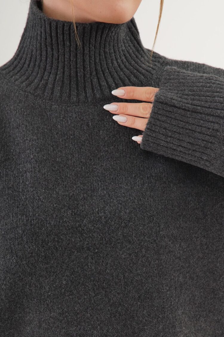 Grey Oversized Fit Sweater With Turtle Neck