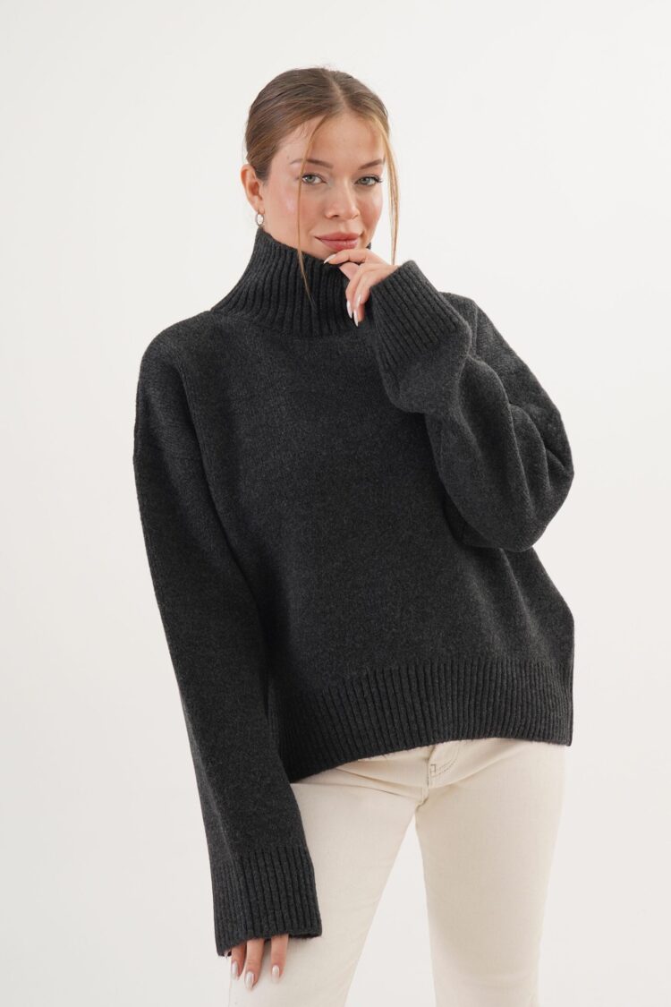 Grey Oversized Fit Sweater With Turtle Neck - Brand: Lustrin - Women & Kids, Baby Clothes Wholesale - Globality Store