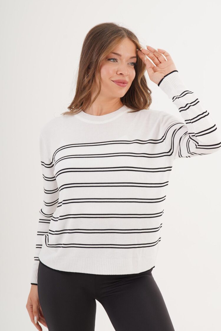 Striped Crew Neck Casual Sweater - Brand: Lustrin - Women & Kids, Baby Clothes Wholesale - Globality Store