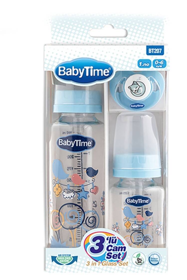 Anne Bebek Araç &amp; Gereç - B1 - 3lü Cam Biberon Set - Brand: BABY TİME - Women & Kids, Baby Clothes Wholesale - Globality Store