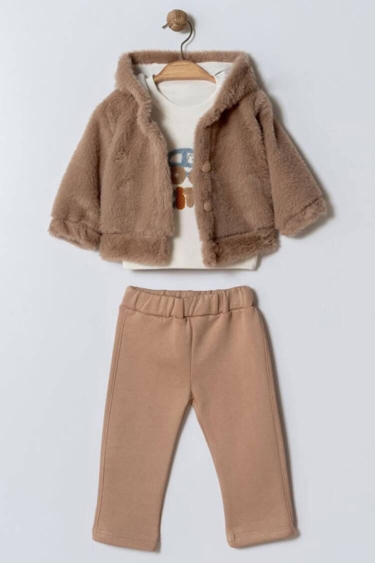 Baby Sets - B1 - Araba Nakışlı Peluş Hırkalı Üçlü Erkek Takım - Brand: ELCİ BABY - Women & Kids, Baby Clothes Wholesale - Globality Store